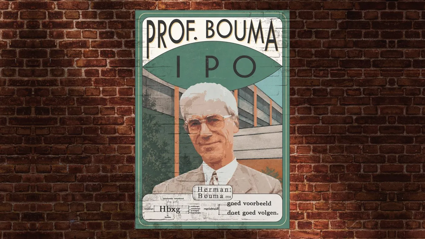 Affiche Prof. Bouma IPO sur un mur de briques