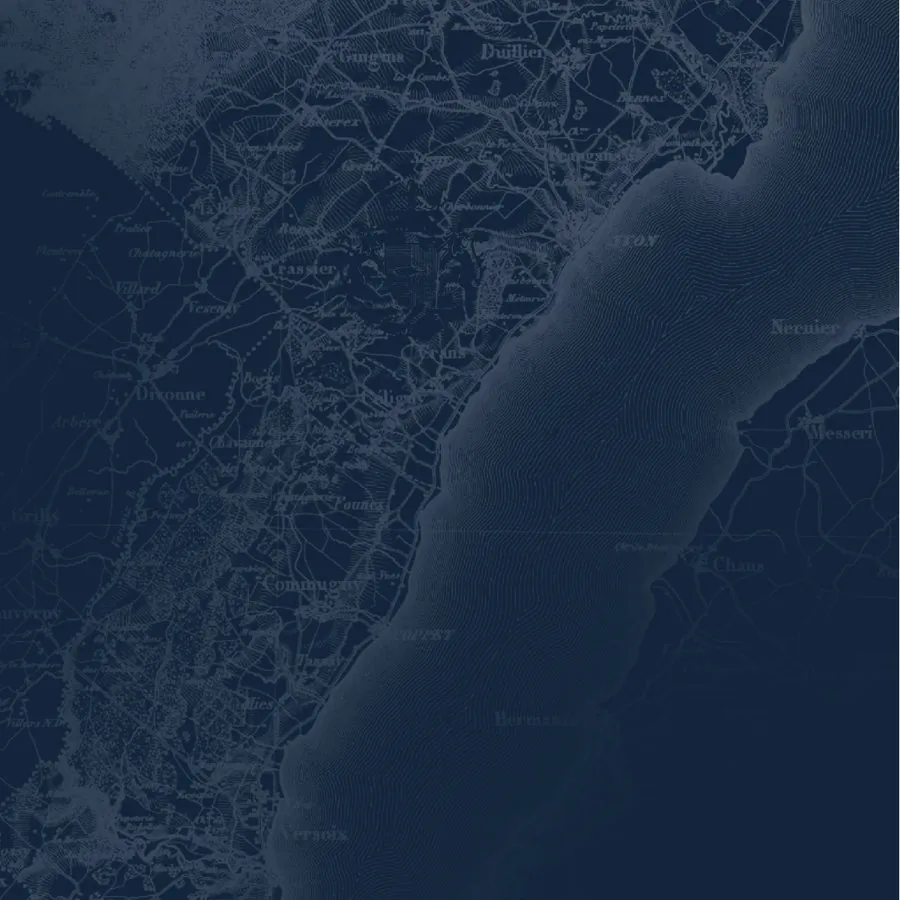 Motif de carte ancienne de La Côte et du Léman, version bleu nuit