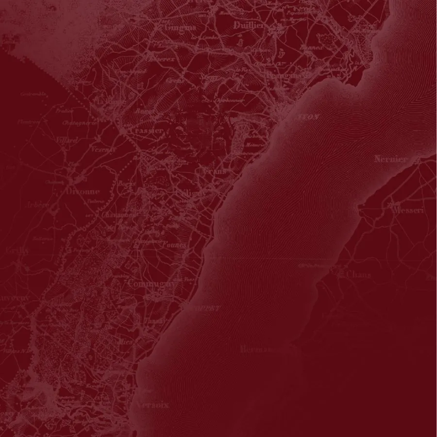 Motif de carte ancienne de La Côte et du Léman, version rouge